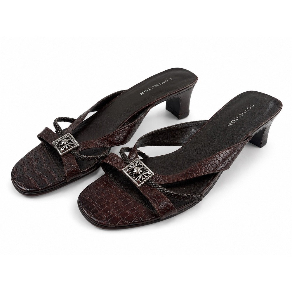 Covington Vintage Y2K Brown Faux Croc Kitten Heel Sandals Women's Size 7.5M